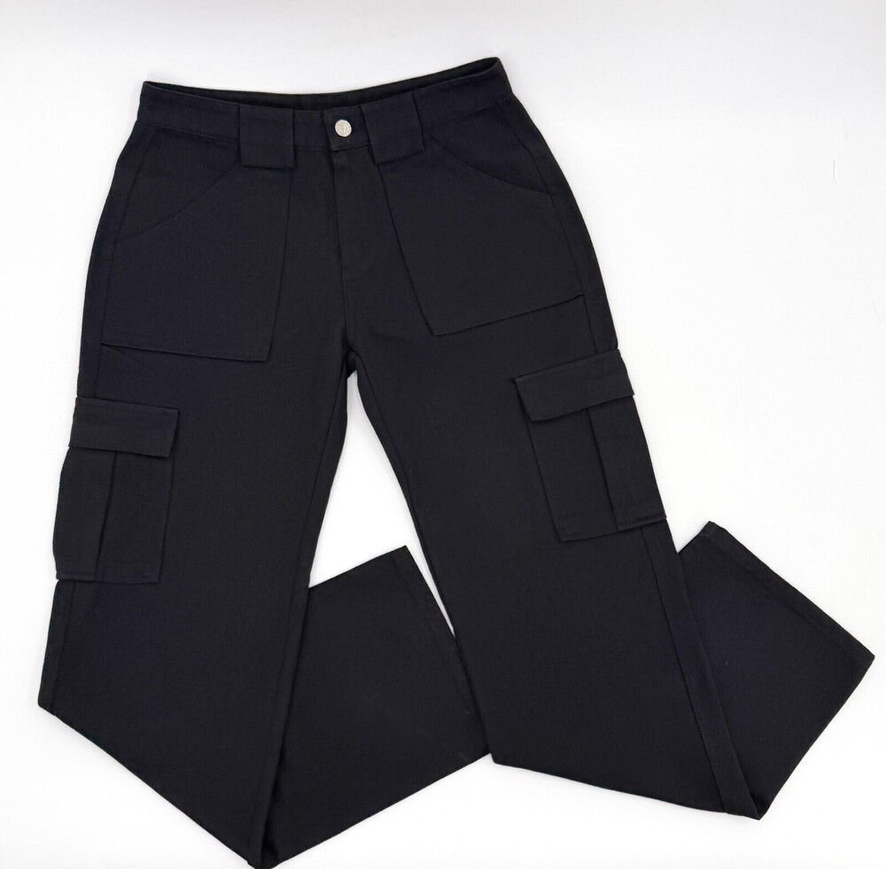 White Fox Cargo Pants Womens XS Black Utility Pockets Zip Fly Straight Leg Twill
